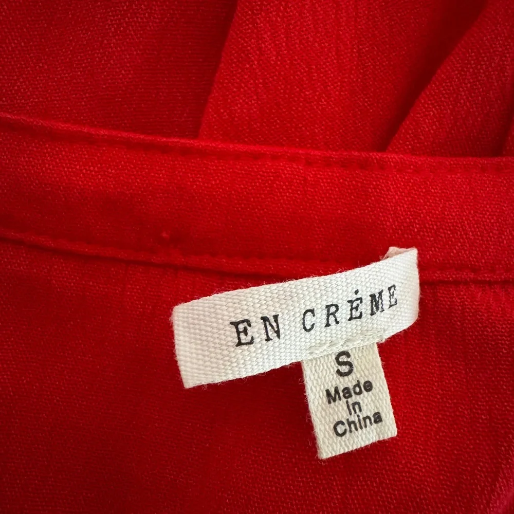En Creme Red Midi Dress‎ with White Embroidery folk aesthetic modern gypsy Small - Picture 8 of 9